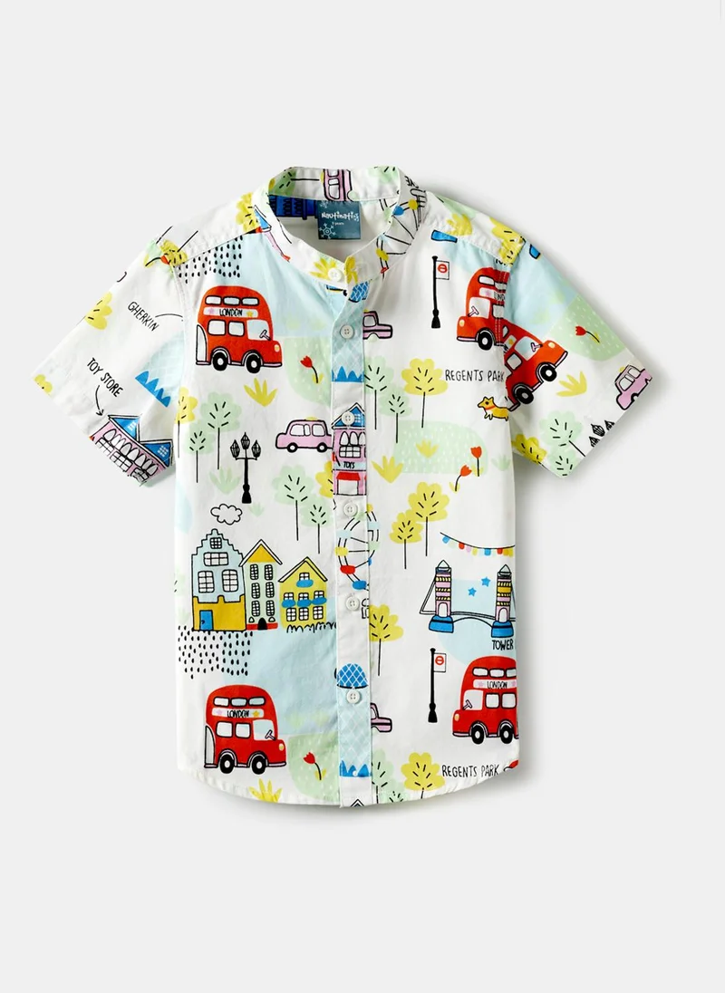 Nautinati  Boys' Cotton Blend City-themed with Cars, Trees, Street Lamp Elements Printed Shirt & Shorts Co-ord Set for Men | Best Price UAE